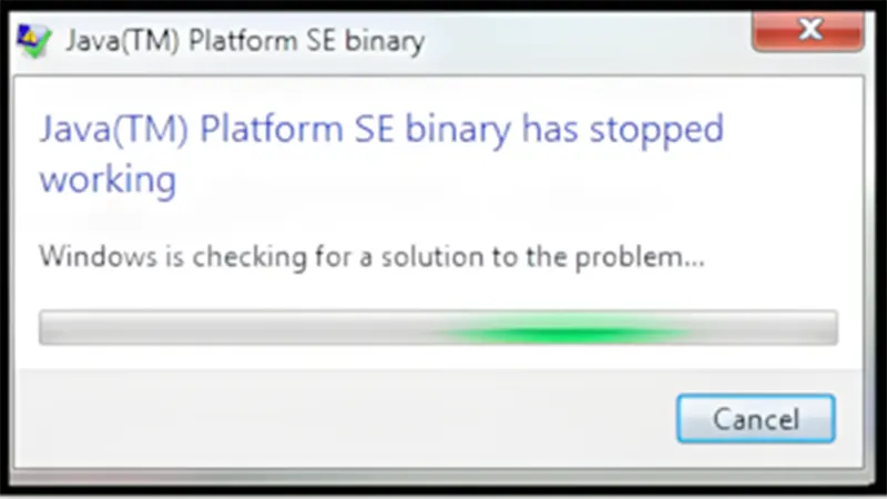 Lỗi Java (TM) Platform SE binary has stopped working. . .