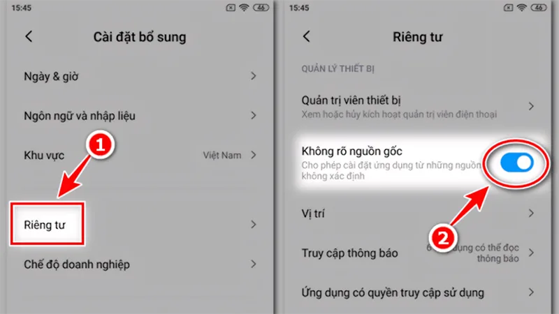 Cho phép cài đặt