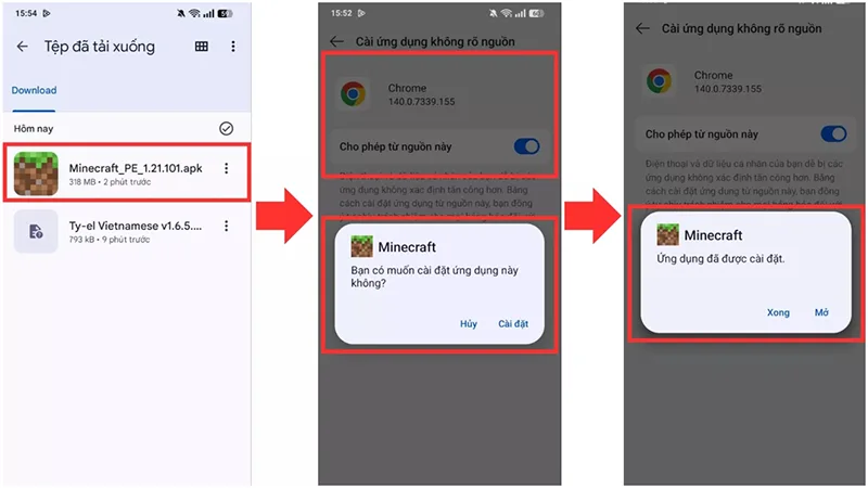 Bước 2: Cài đặt file Minecraft APK và mở trò chơi