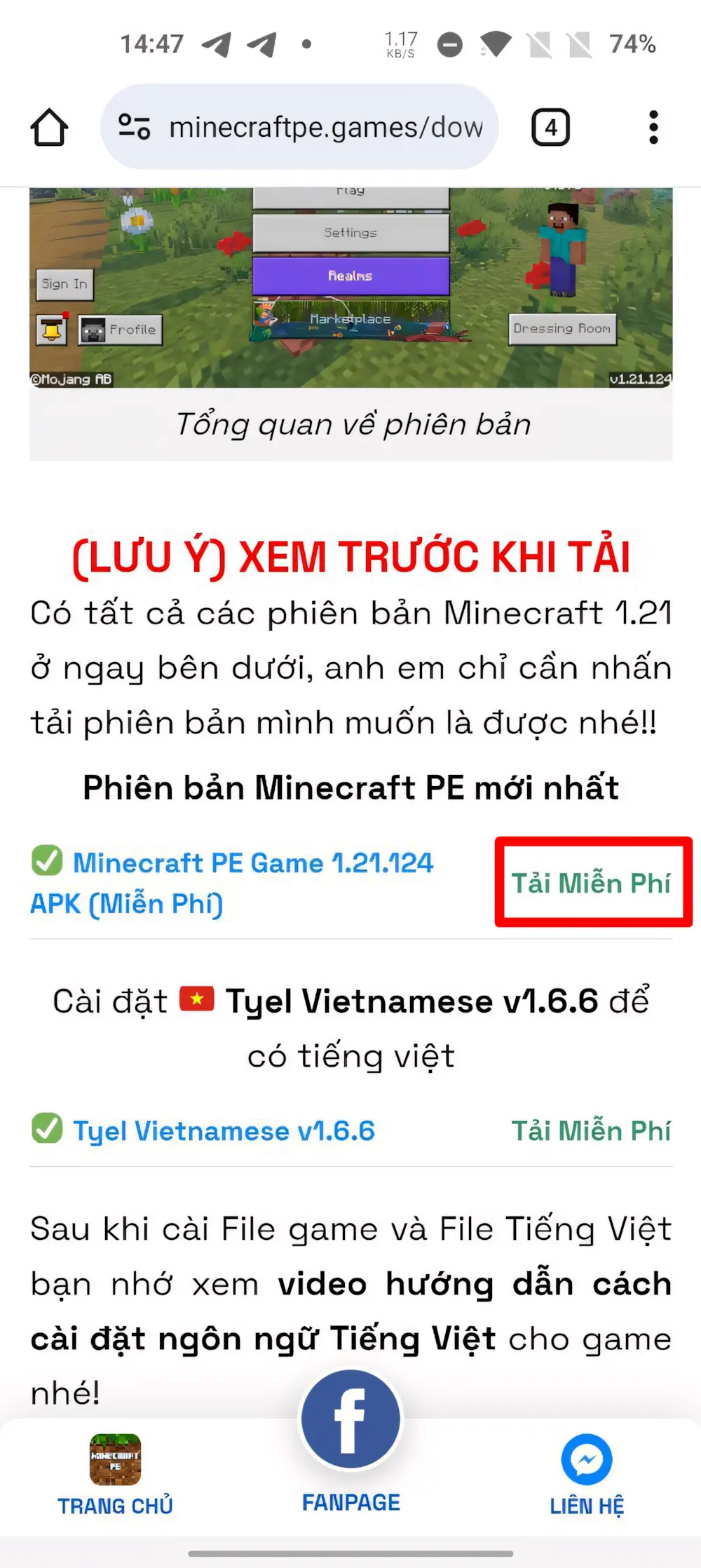 Hướng dẫn cài đặt Minecraft PE